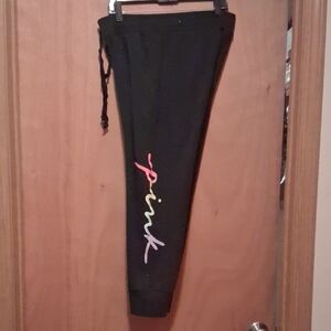 PINK Victoria's Secret Black Joggers with Colorful Logo